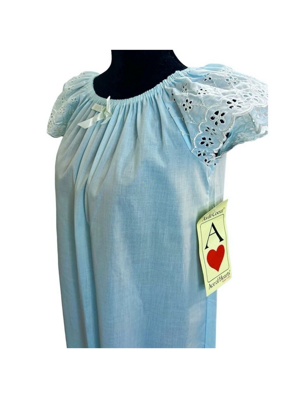 NWT Vintage Ace of Hearts blue eyelet lace flutter sleeve maxi nightgown S